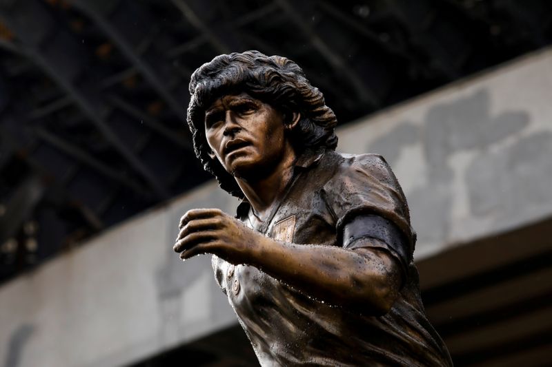 A statue of Argentinean soccer legend, Diego Armando Maradona, is