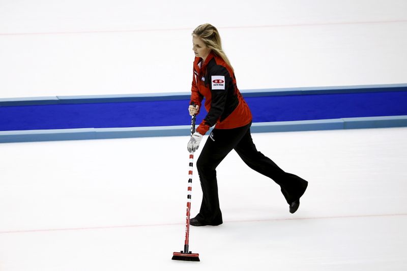 Canada’s skip Jones skates on ice during her curling final