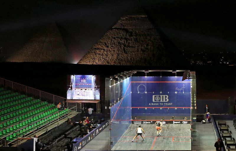 A general view of a squash match in front of