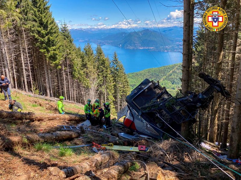 FILE PHOTO: A crashed cable car is seen after it