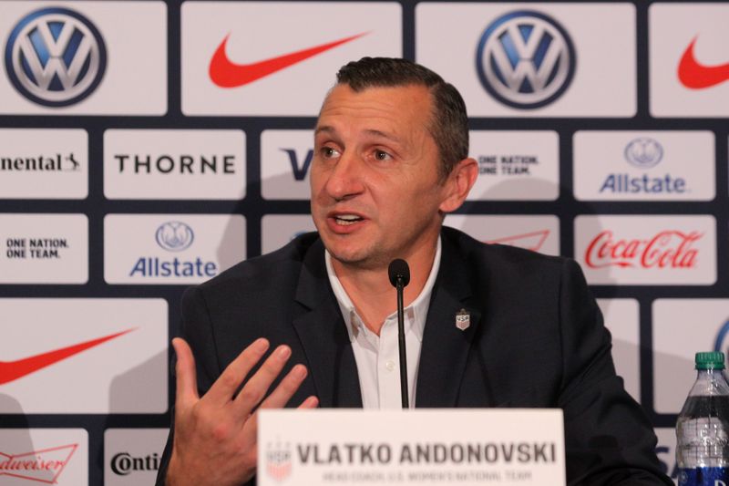 FILE PHOTO: Vlatko Andonovski speaks during a news conference to