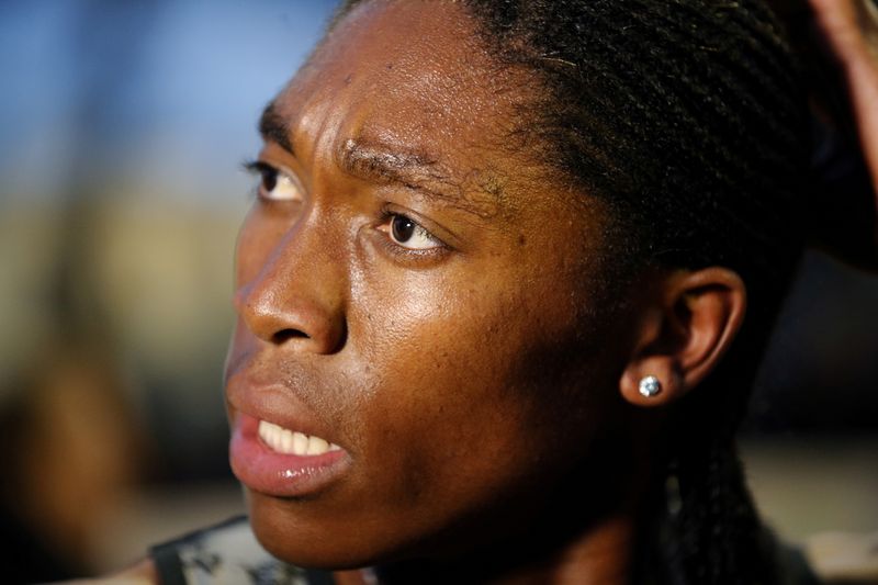 FILE PHOTO: South African athlete Caster Semenya speaks with journalists