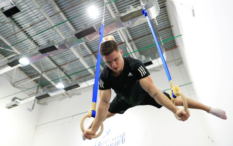 Russian gymnast Nikita Nagornyy, the world all-around champion, trains in