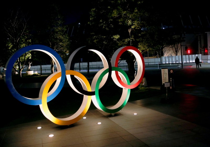 FILE PHOTO: Olympic rings are seen near the National Stadium