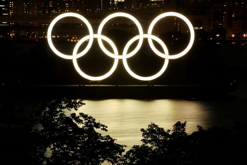 A general view of the Olympic Rings installed on a