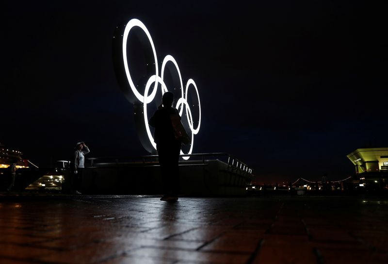 Newly installed Olympic rings for celebrating the 2020 Tokyo Olympic