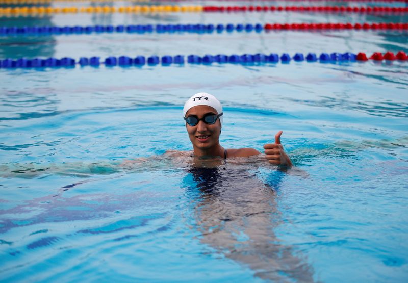 Indian swimmer Maana Patel practises for Tokyo 2020 Olympics, in