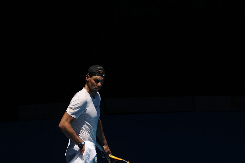 Spain’s Rafael Nadal practices at Melbourne Park in Melbourne