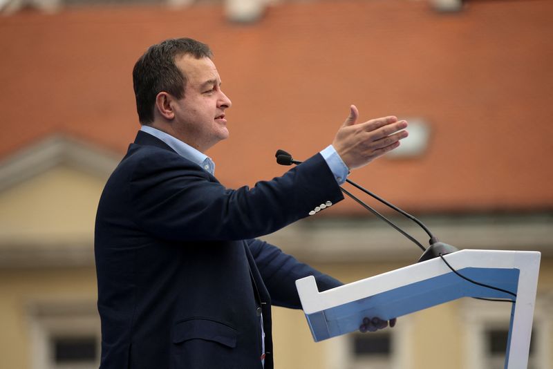 Serbia’s Foreign Minister Dacic during a rally in Novi Sad