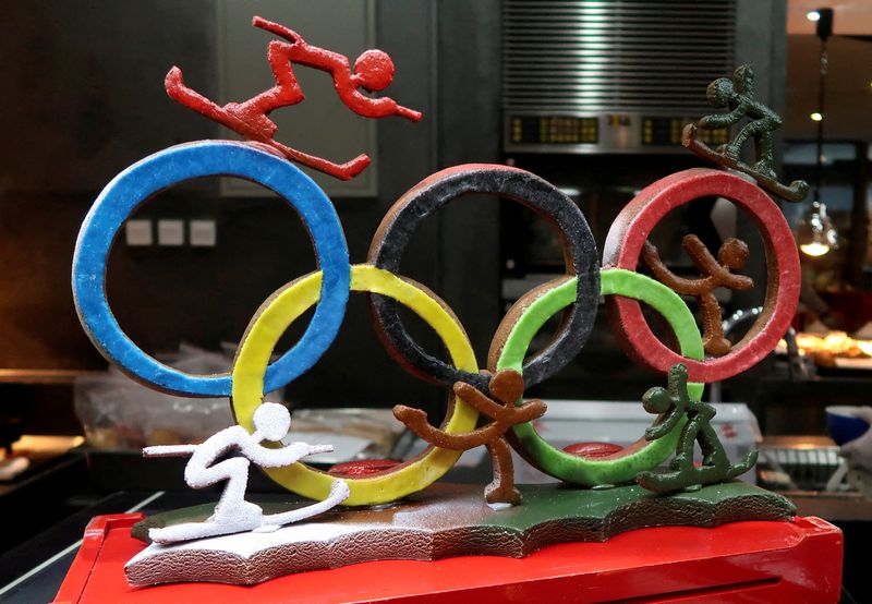 FILE PHOTO: A baking creation of the Olympic rings is