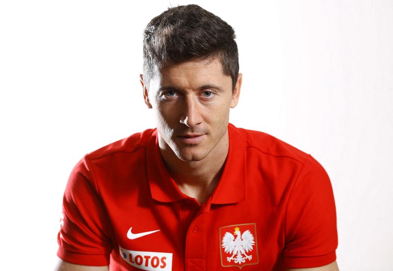 Poland’s national soccer team captain Robert Lewandowski poses for a