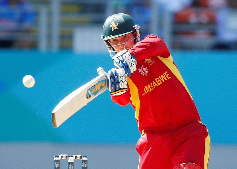 FILE PHOTO: Zimbabwe’s Brendan Taylor hits a four during their