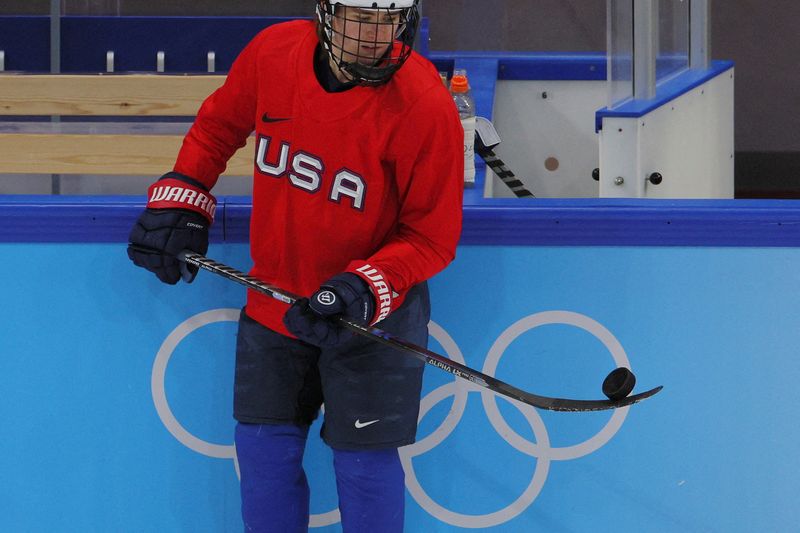 United States women’s ice hockey team practice for the Beijing