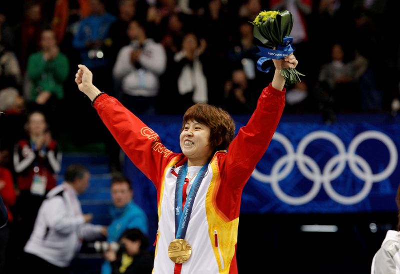 FILE PHOTO: Gold medallist China’s Wang Meng celebrates on the