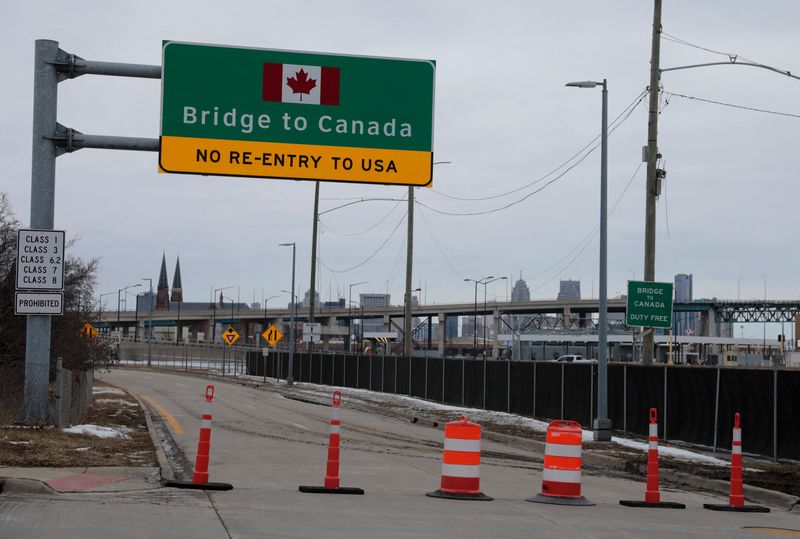 An entrance ramp to the Ambassador Bridge is seen closed