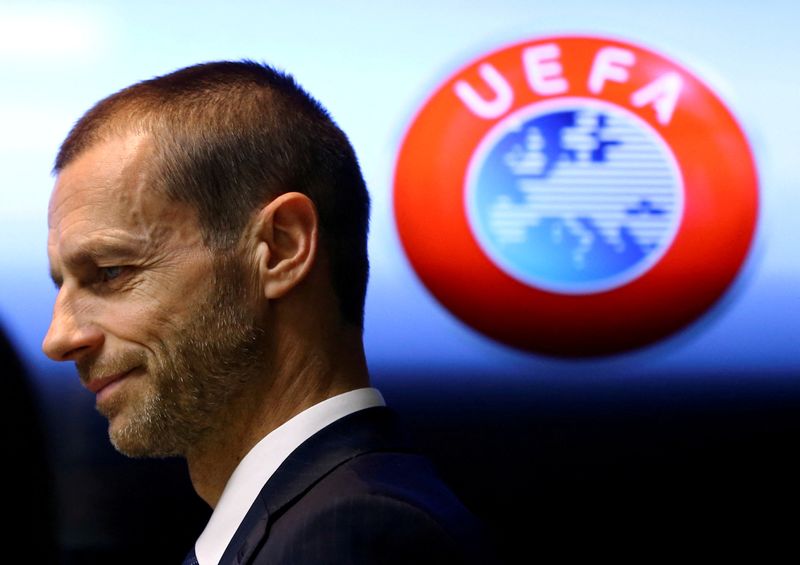 FILE PHOTO: UEFA president Aleksander Ceferin arrives at a news