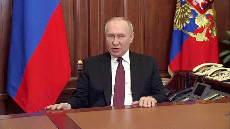 FILE PHOTO: Russian President Vladimir Putin speaks about authorising a