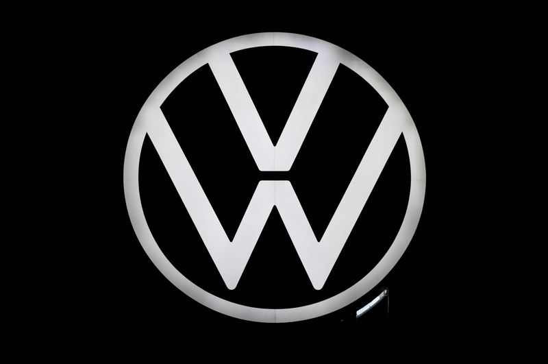A new logo of German carmaker Volkswagen is unveiled at