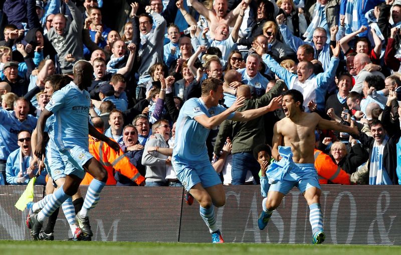 FILE PHOTO: Manchester City’s Sergio Aguero celebrates his goal during