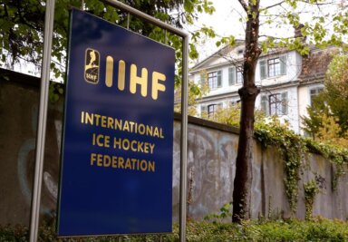 The logo of the International Ice Hockey Federation is seen