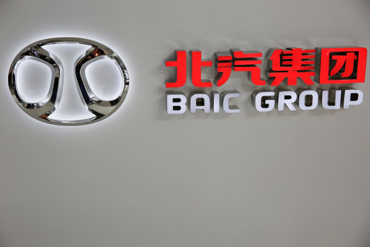 The logo of Beijing Automotive Group (BAIC) is seen during