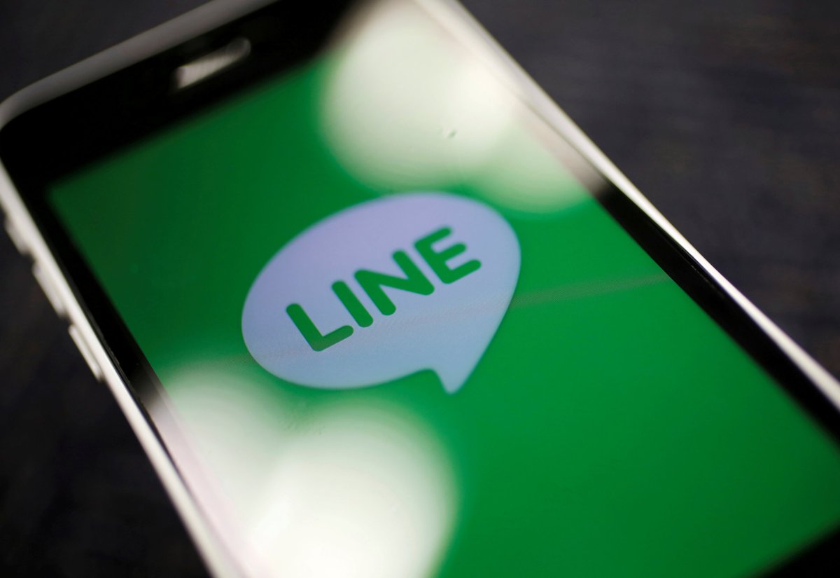 The logo of free messaging app Line is pictured on