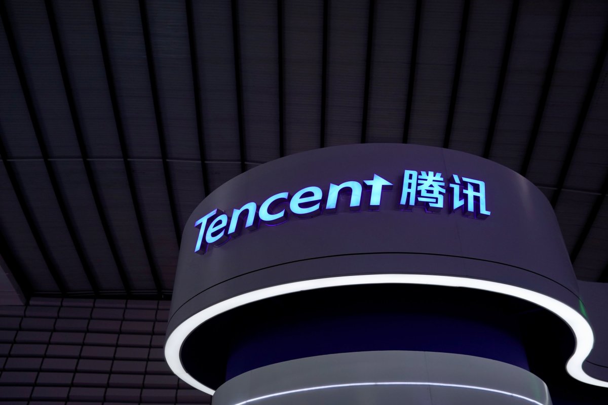 A Tencent sign is seen at the World Internet Conference
