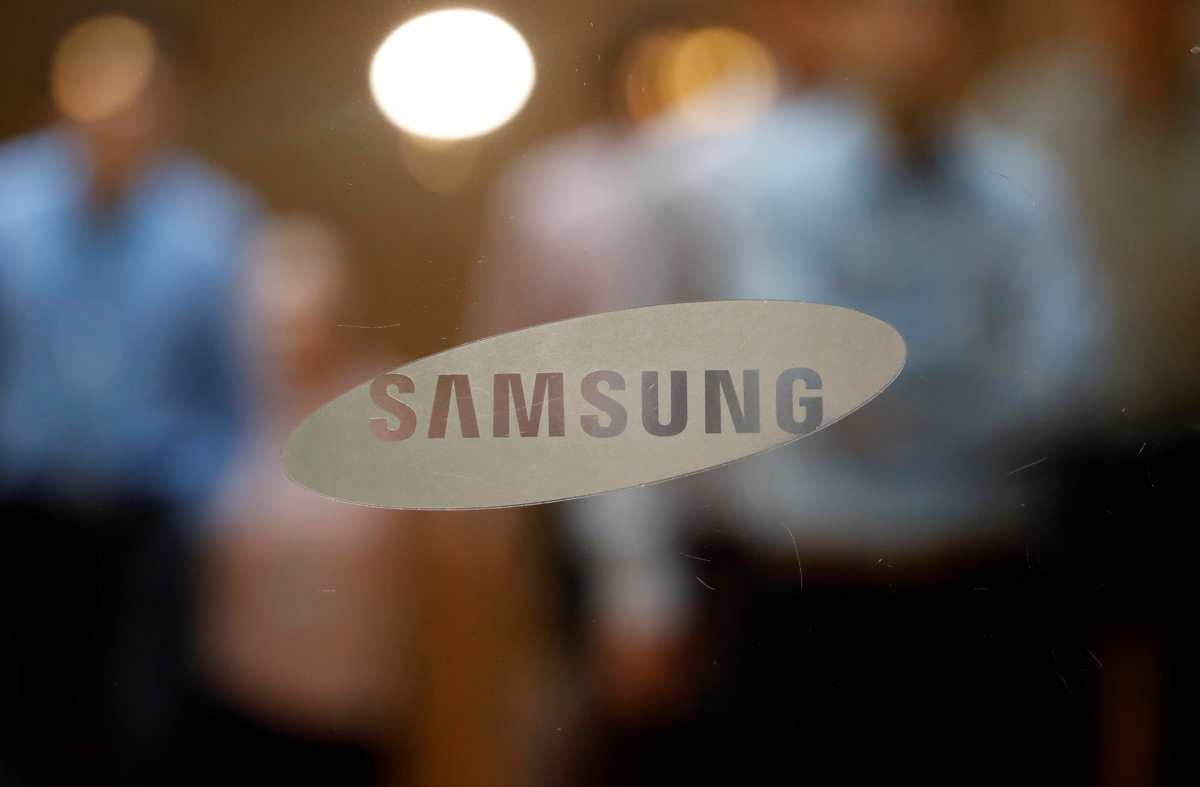 The logo of Samsung Electronics is seen at its store