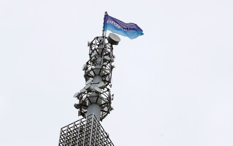 Flag with the logo of Proximus is seen at the