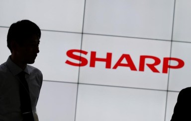 A logo of Sharp Corp is pictured at CEATEC (Combined