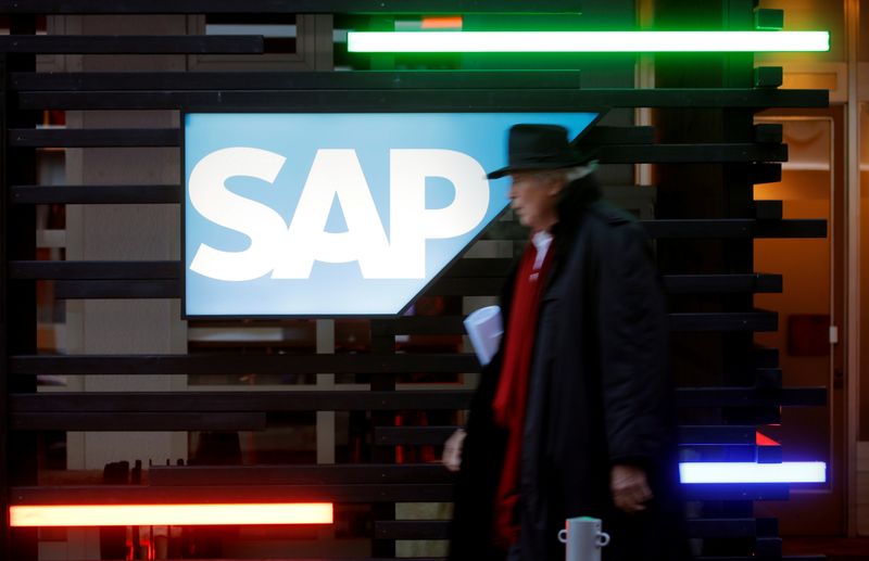 Logo of SAP is seen in Davos