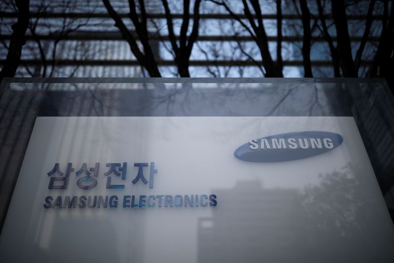 The logo of Samsung Electronics is seen at its office
