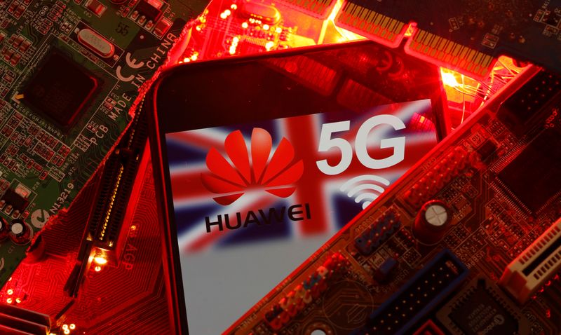 The British flag and a smartphone with a Huawei and