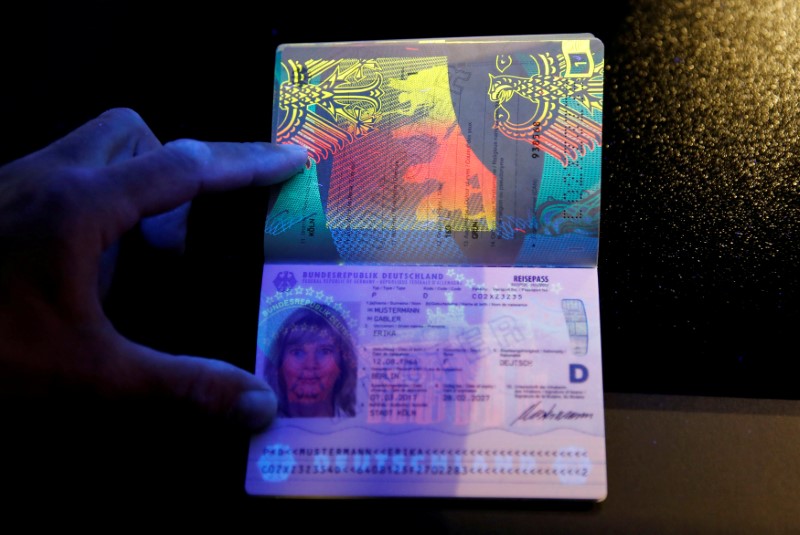 FILE PHOTO: A specimen of the new German electronic passport
