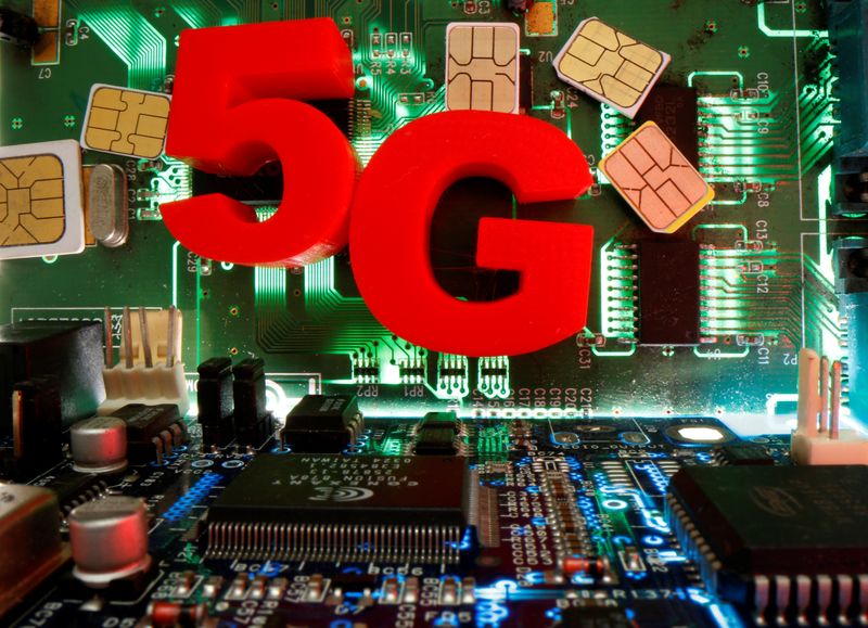 SIM cards and 3d printed objects representing 5G are put