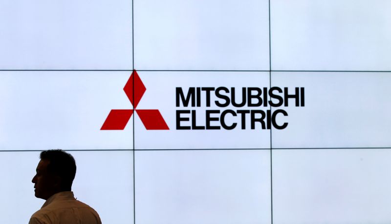 Logo of Mitsubishi Electric Corp is pictured at CEATEC JAPAN