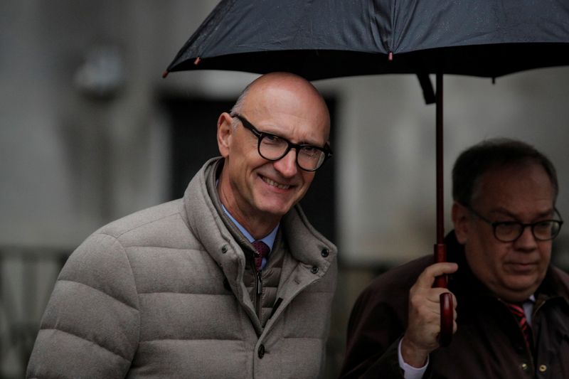 Tim Hoettges, CEO of Deutsche Telekom AG, exits the Manhattan