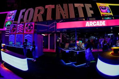 Epic Games booth for the game Fortnite is shown at