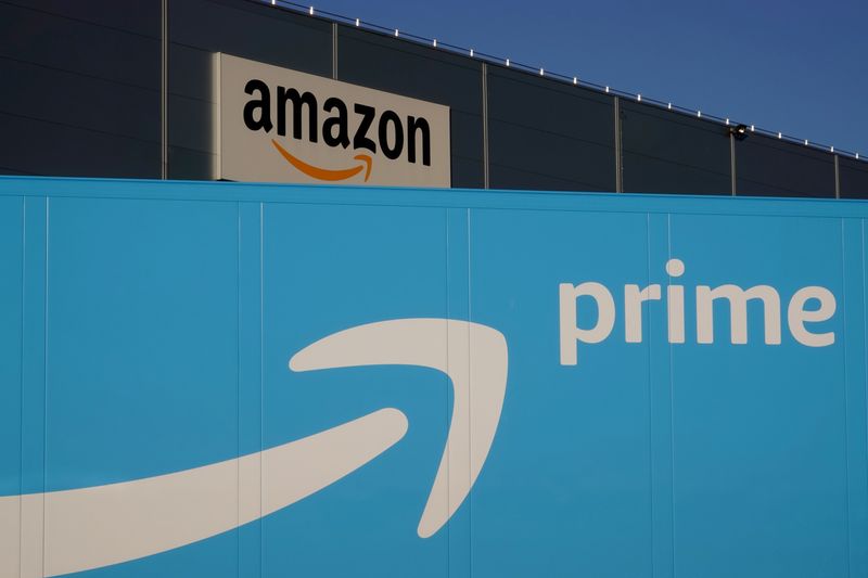 The logo of Amazon Prime Delivery is seen on the