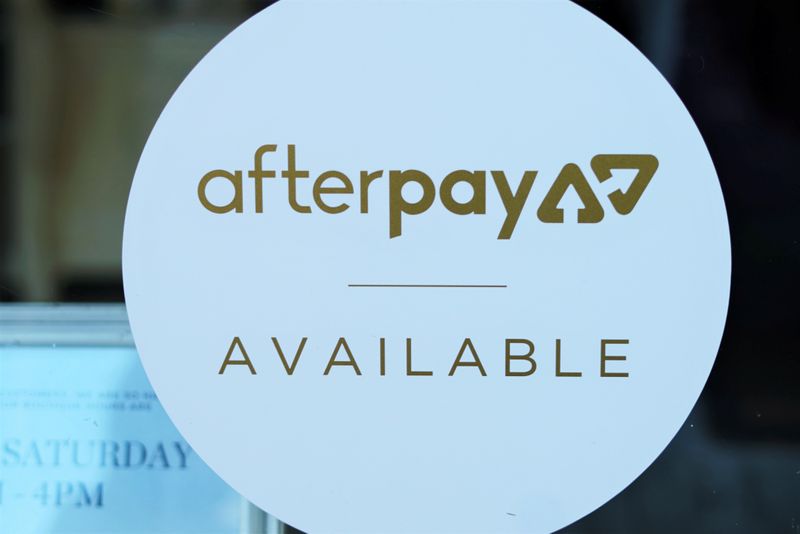 A logo for the company Afterpay is seen in a