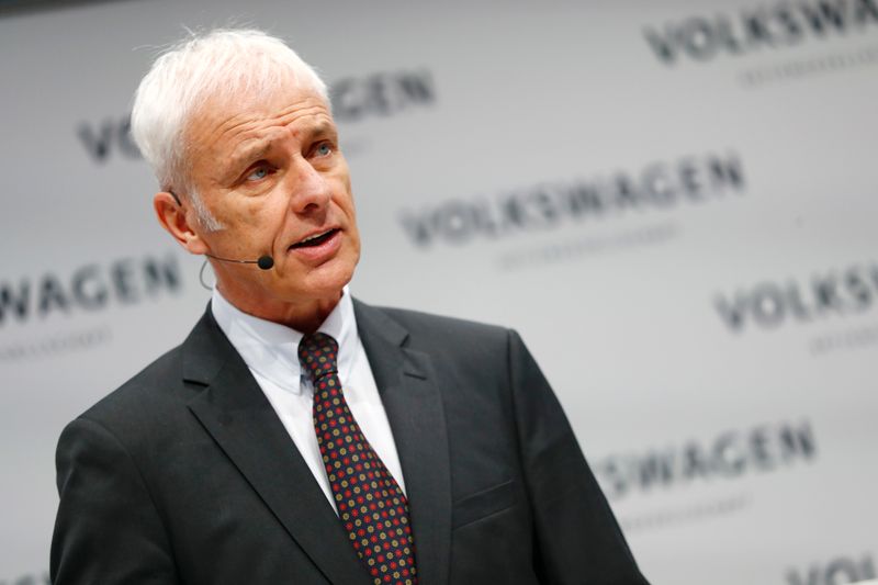 Volkswagen CEO Matthias Mueller speaks at the annual earnings news