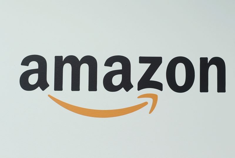An Amazon logo is pictured at a logistics centre in