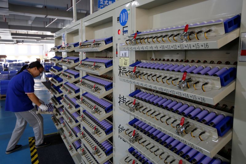 FILE PHOTO: Batteries for electric vehicles are manufactured at a
