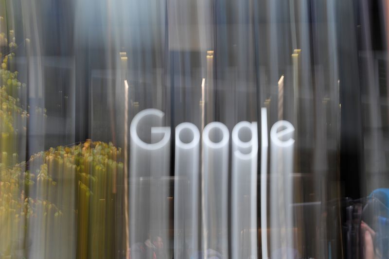 FILE PHOTO: The Google name is displayed outside the company’s