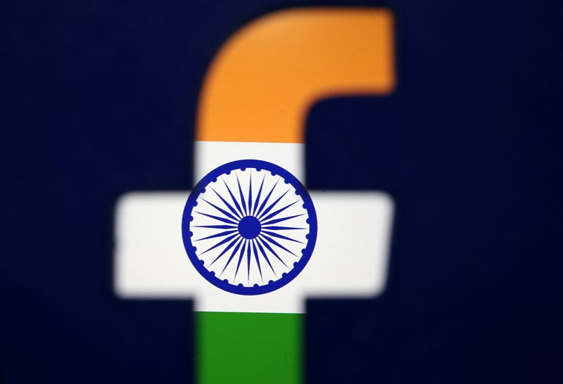 India’s flag is seen through a 3D printed Facebook logo
