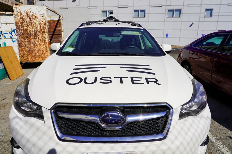 FILE PHOTO: A car outfitted with Ouster’s lidar, used in