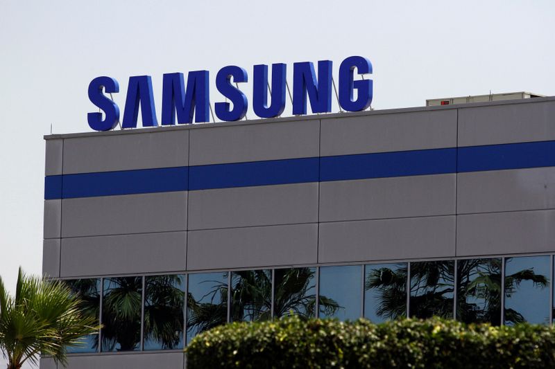 The logo of Samsung Electronics is pictured at the company’s