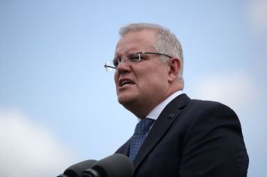 FILE PHOTO:  Australian Prime Minister Morrison speaks during a