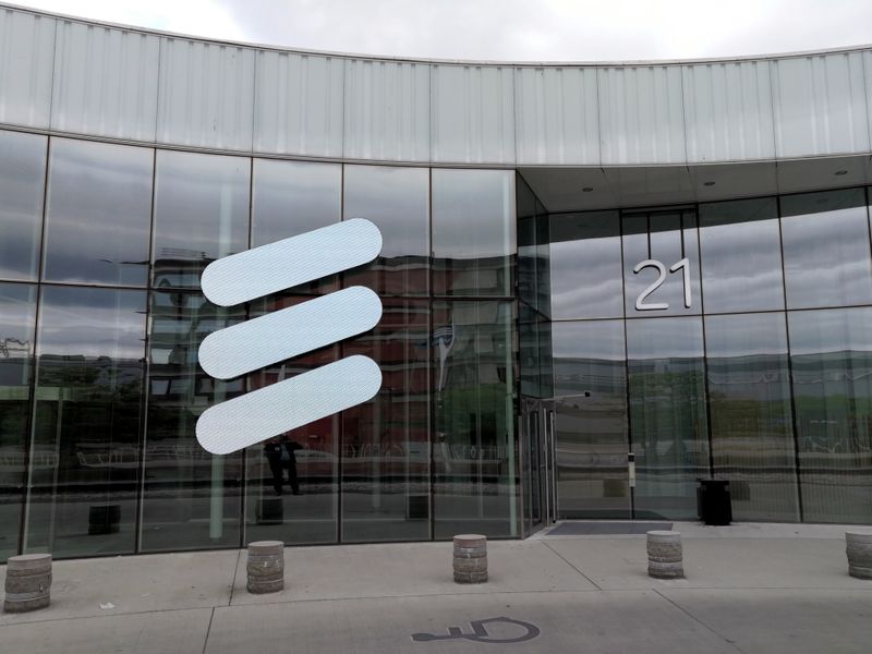 The Ericsson logo is seen at the Ericsson’s headquarters in