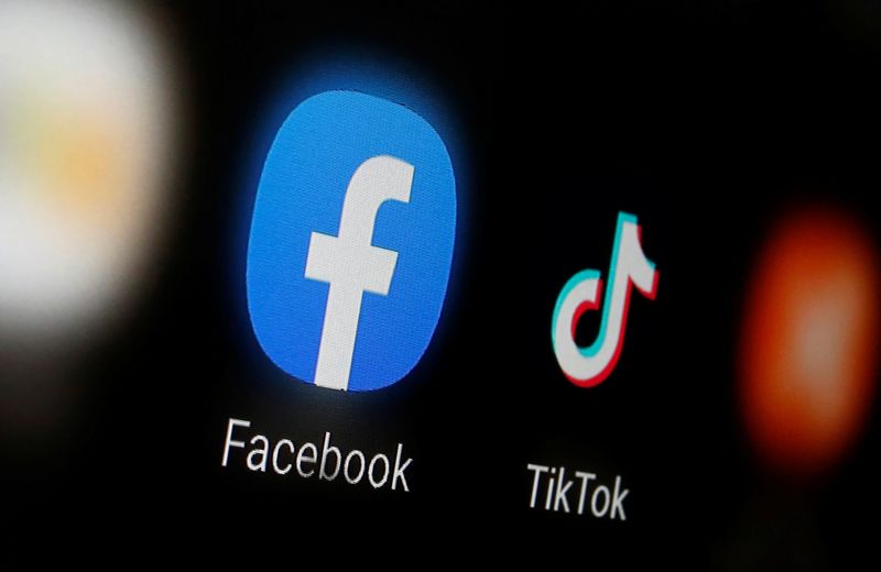 The logos of TikTok and Facebook are displayed on a